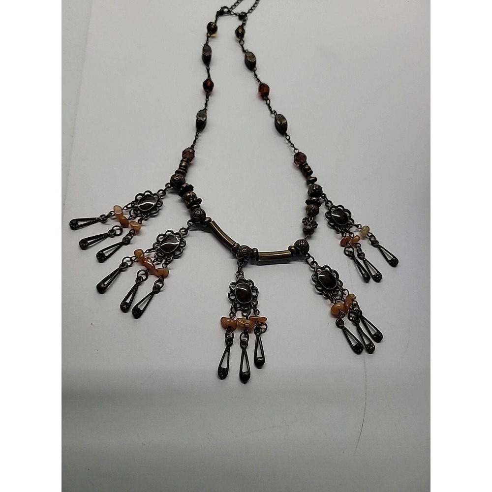 Vintage Artisian Style Boho Chandelier‎ Necklace Orange Beads Tassels Jewelry - Picture 9 of 11